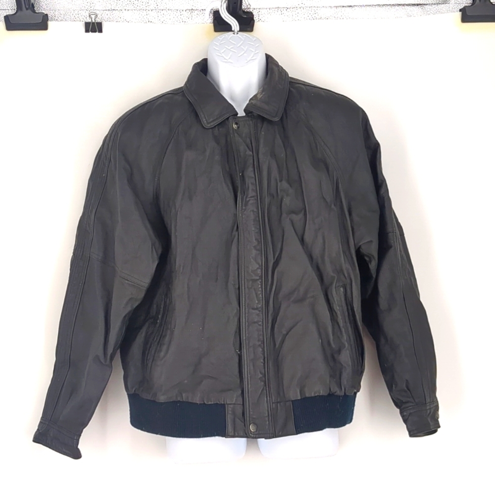 Vintage Adler Black Men's Bomber Flight Lined Warm Jacket Large